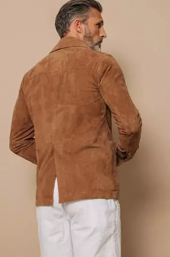 Men's tan suede leather everyday wear classic design jacket