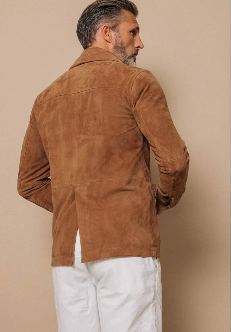 Men's tan suede leather everyday wear classic design jacket