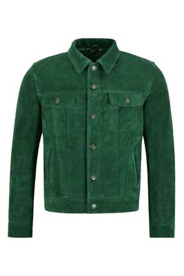 Men's green suede leather fashion outerwear button moto jacket 1