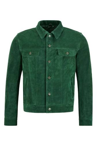 Men's green suede leather fashion outerwear button moto jacket