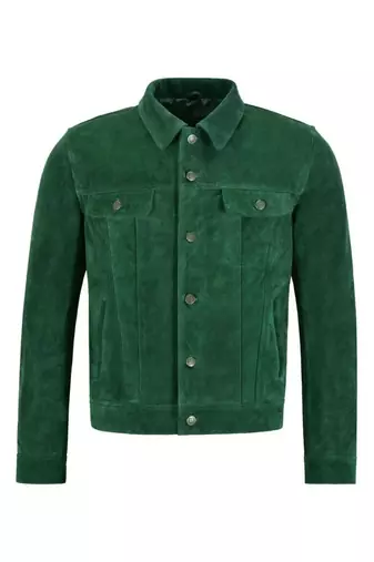 Men's green suede leather fashion outerwear button moto jacket