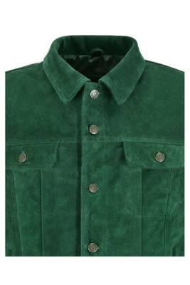 Men's green suede leather fashion outerwear button moto jacket 2