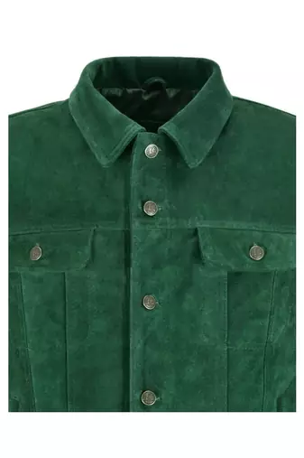 Men's green suede leather fashion outerwear button moto jacket