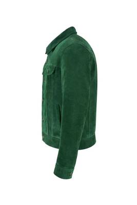 Men's green suede leather fashion outerwear button moto jacket 3