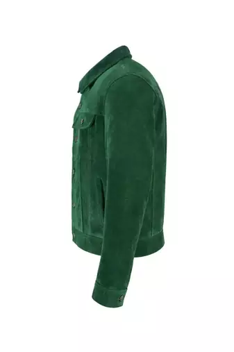 Men's green suede leather fashion outerwear button moto jacket