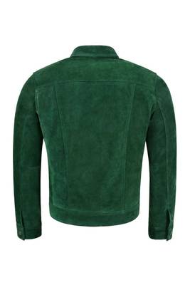 Men's green suede leather fashion outerwear button moto jacket 4