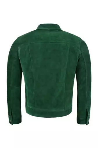 Men's green suede leather fashion outerwear button moto jacket