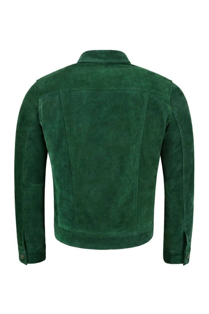 Men's green suede leather fashion outerwear button moto jacket