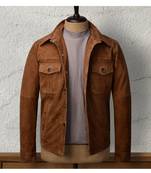 Men's brown suede leather casual button style casual jacket