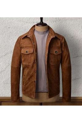 Men's brown suede leather casual button style casual jacket 2