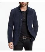 Men's suede leather navy blue casual button style  coat jacket