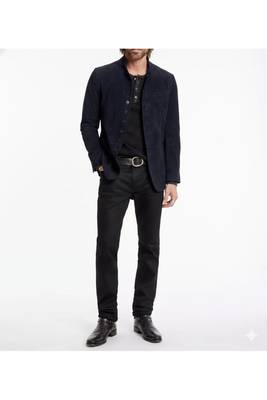 Men's suede leather navy blue casual button style  coat jacket 3