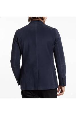 Men's suede leather navy blue casual button style  coat jacket 4