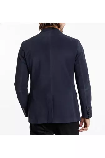 Men's suede leather navy blue casual button style  coat jacket