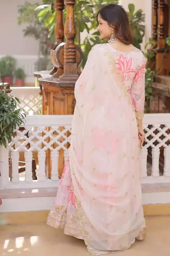 Digital print & embroidered russian silk gown & dupatta
