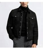 Men's black suede leather tailored look button style jacket