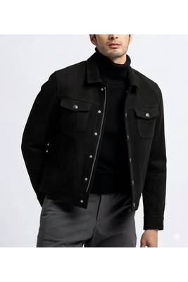 Men's black suede leather tailored look button style jacket 2