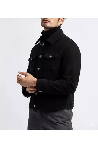 Men's black suede leather tailored look button style jacket