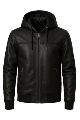 Men black leather timeless style genuine lambskin hoodies jacket 1