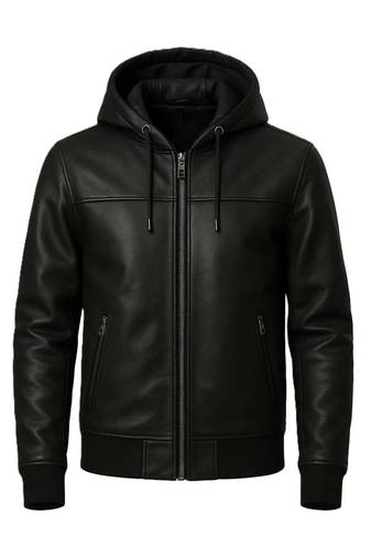 Men black leather timeless style genuine lambskin hoodies jacket