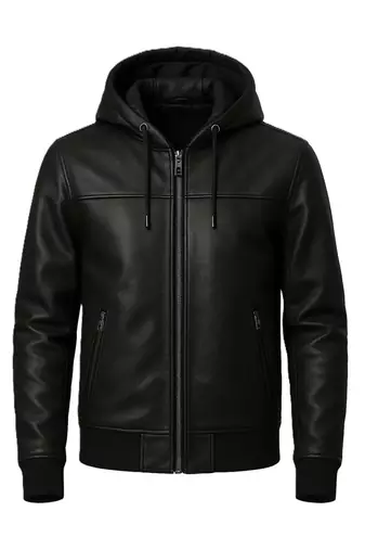 Men black leather timeless style genuine lambskin hoodies jacket