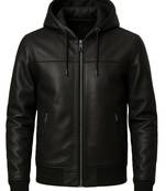 Men black leather timeless style genuine lambskin hoodies jacket