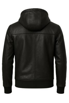 Men black leather timeless style genuine lambskin hoodies jacket 2