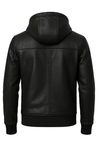 Men black leather timeless style genuine lambskin hoodies jacket