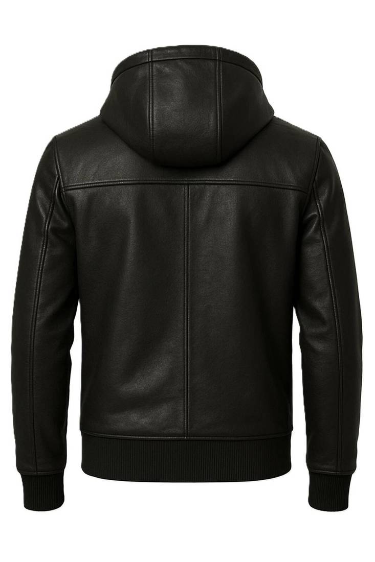 Men black leather timeless style genuine lambskin hoodies jacket