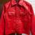 Men's red lambskin leather motorcycle style trucker jacket