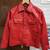 Men's red lambskin leather motorcycle style trucker jacket