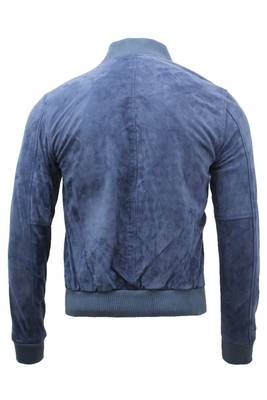 Men's navy blue suede leather minimal design bomber jacket 2
