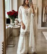 white color thread and sequin embroidery silk blend kurti palazzo set