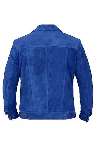 Men's blue suede leather premium quality cafe racer trucker jacket