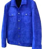 Men's leather designer style blue suede cafe racer jacket