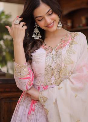 Digital print & embroidered russian silk gown & dupatta 3