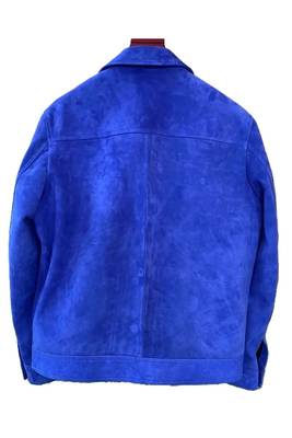 Men's leather designer style blue suede cafe racer jacket 2