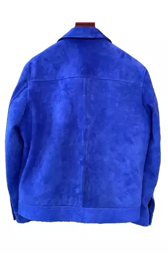 Men's leather designer style blue suede cafe racer jacket