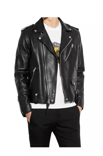 Men's black leather iconic look cafe racer moto biker jacket