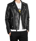 Men's black leather iconic look cafe racer moto biker jacket