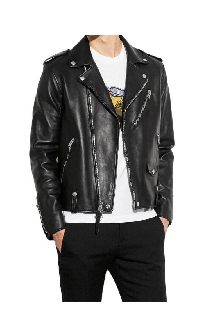 Men's black leather iconic look cafe racer moto biker jacket