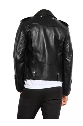 Men's black leather iconic look cafe racer moto biker jacket
