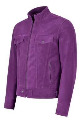 Men's purple suede leather urban fashion cafe racer jacket 1