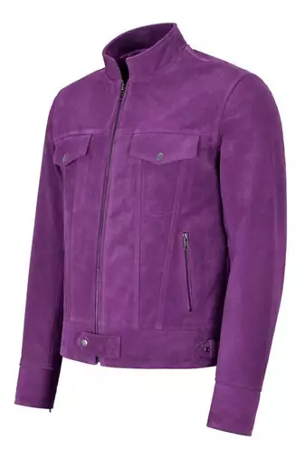 Men's purple suede leather urban fashion cafe racer jacket