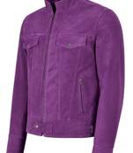 Men's purple suede leather urban fashion cafe racer jacket