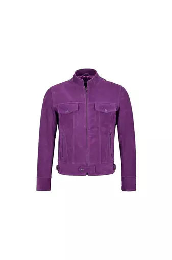 Men's purple suede leather urban fashion cafe racer jacket