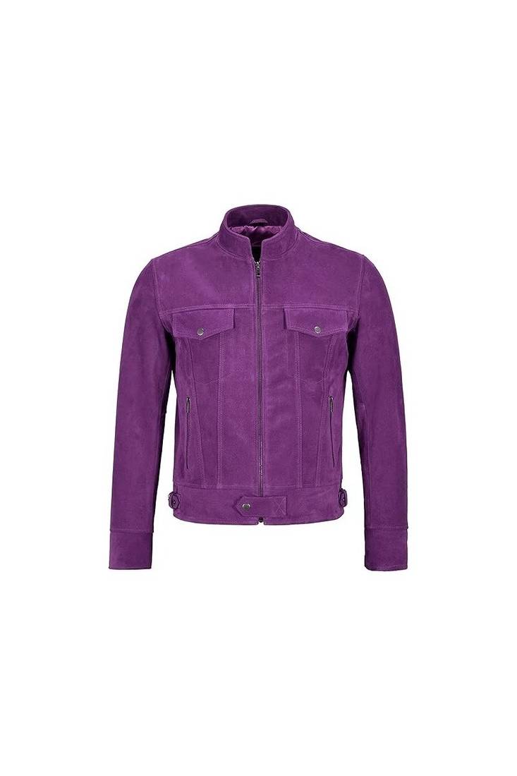Men's purple suede leather urban fashion cafe racer jacket