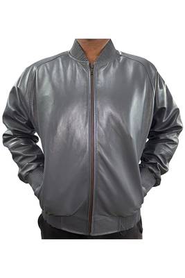 Men's grey leather daily wear genuine lambskin bomber jacket 1