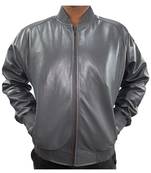 Men's grey leather daily wear genuine lambskin bomber jacket