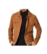 Men's tan suede leather signature look genuine trucker jacket